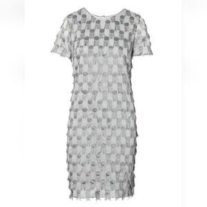 NEW Banana Republic Fringe Dot Shift Silver Gray Short Sleeve Dress Size 6